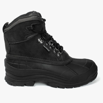 103 Men'S Black Winter Snow Boots Shoes Waterproof round Toe Comfortable Durable for Hiking Skiing Snowboarding Boy Footwear, Ankle Height