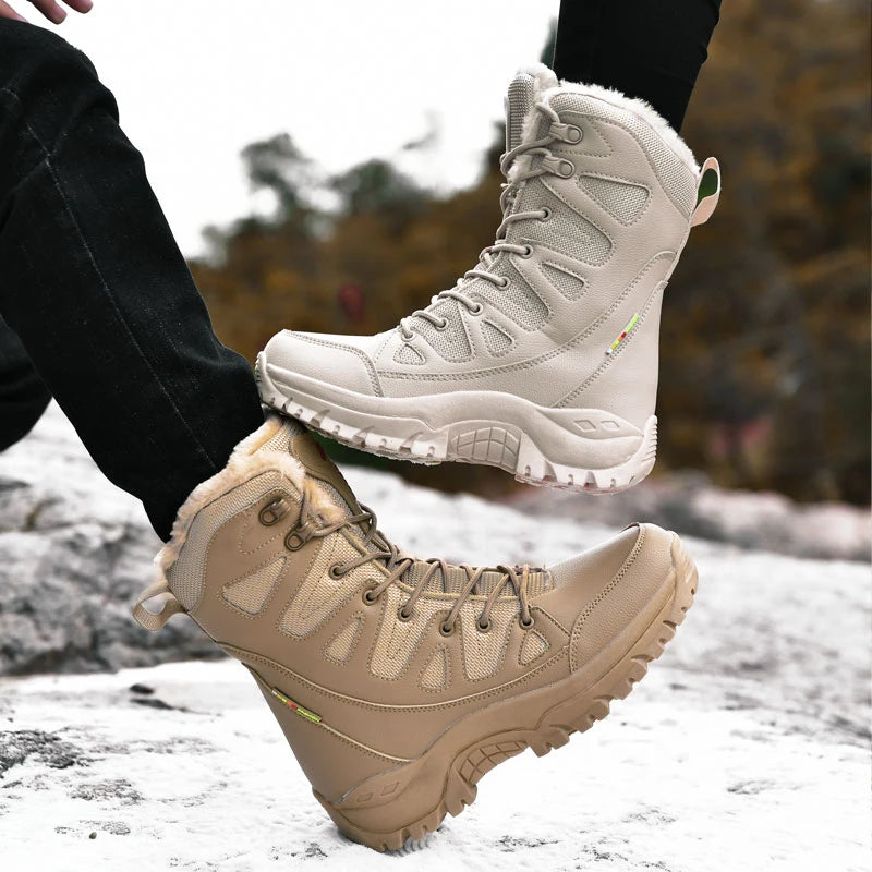 New Warm Plush Snow Boots Men Lace up Casual High Top Men'S Boots Waterproof Winter Boots Anti-Slip Ankle Boots Men'S Work Boots