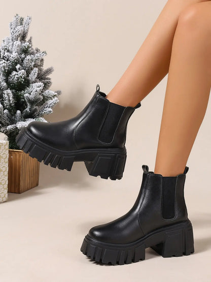 New Chelsea Boots for Women, Fashion Thick Sole Short Boots, Casual All-Season Motorcycle Boots, Work Ankle Boots, Pull on Boots, Wedge Boots, Perfect for Daily Wear & Cycling