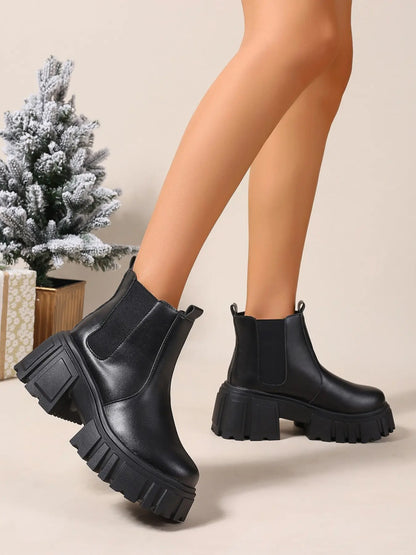 New Chelsea Boots for Women, Fashion Thick Sole Short Boots, Casual All-Season Motorcycle Boots, Work Ankle Boots, Pull on Boots, Wedge Boots, Perfect for Daily Wear & Cycling