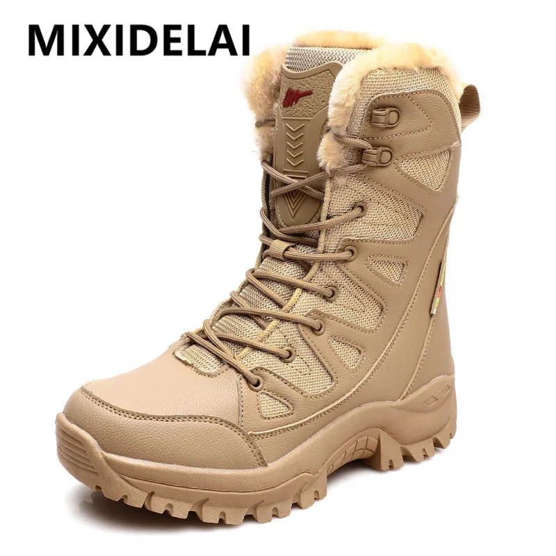 New Warm Plush Snow Boots Men Lace up Casual High Top Men'S Boots Waterproof Winter Boots Anti-Slip Ankle Boots Men'S Work Boots