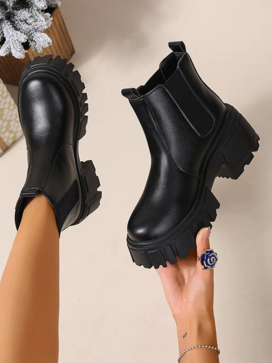 New Chelsea Boots for Women, Fashion Thick Sole Short Boots, Casual All-Season Motorcycle Boots, Work Ankle Boots, Pull on Boots, Wedge Boots, Perfect for Daily Wear & Cycling