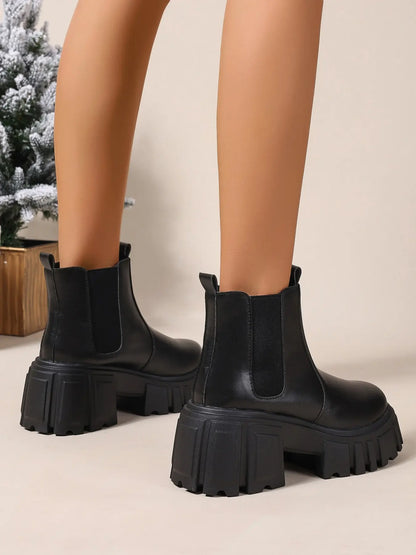 New Chelsea Boots for Women, Fashion Thick Sole Short Boots, Casual All-Season Motorcycle Boots, Work Ankle Boots, Pull on Boots, Wedge Boots, Perfect for Daily Wear & Cycling