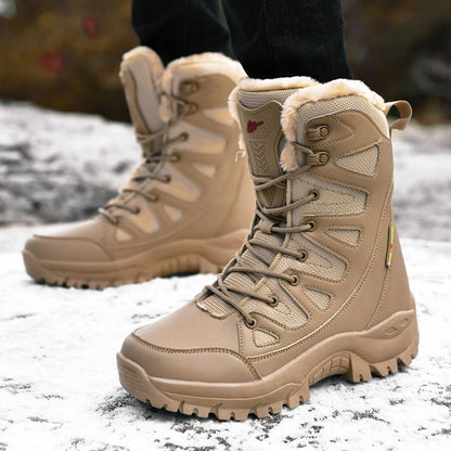 New Warm Plush Snow Boots Men Lace up Casual High Top Men'S Boots Waterproof Winter Boots Anti-Slip Ankle Boots Men'S Work Boots