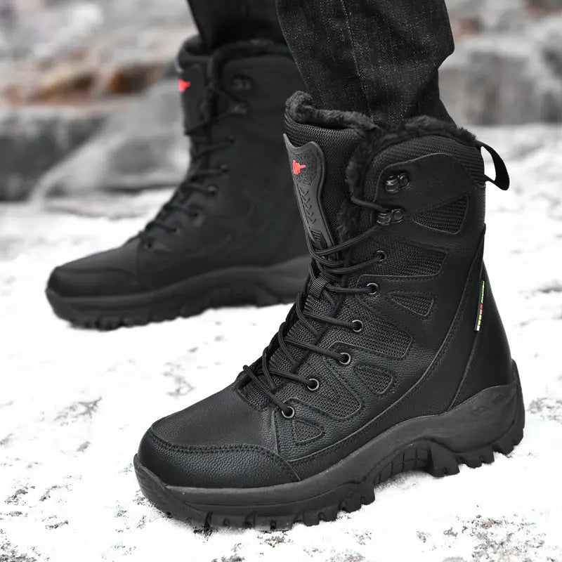 New Warm Plush Snow Boots Men Lace up Casual High Top Men'S Boots Waterproof Winter Boots Anti-Slip Ankle Boots Men'S Work Boots