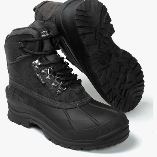 103 Men'S Black Winter Snow Boots Shoes Waterproof round Toe Comfortable Durable for Hiking Skiing Snowboarding Boy Footwear, Ankle Height