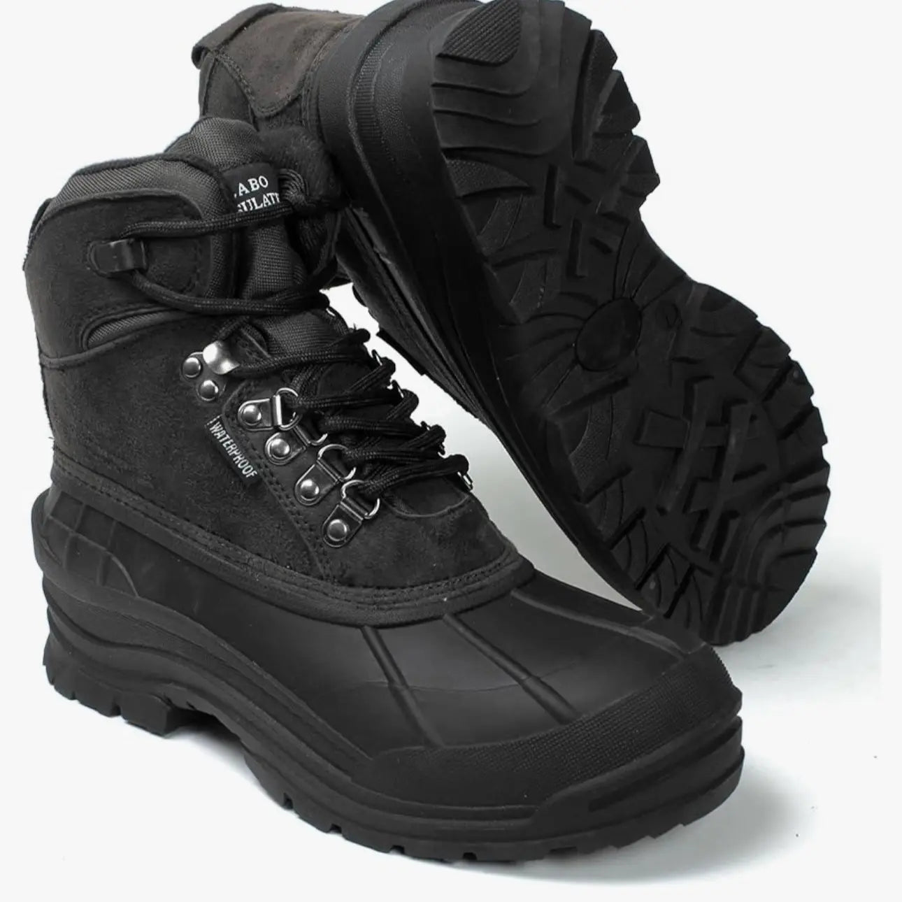 103 Men'S Black Winter Snow Boots Shoes Waterproof round Toe Comfortable Durable for Hiking Skiing Snowboarding Boy Footwear, Ankle Height
