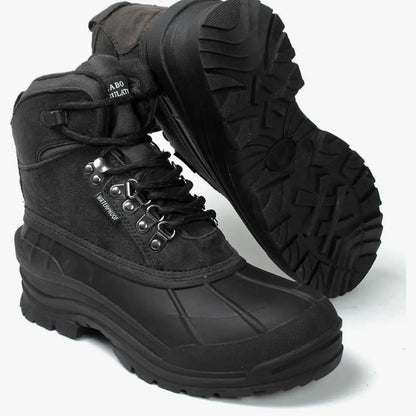 103 Men'S Black Winter Snow Boots Shoes Waterproof round Toe Comfortable Durable for Hiking Skiing Snowboarding Boy Footwear, Ankle Height